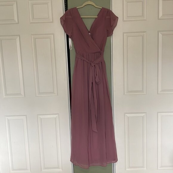 Revelry Bridesmaid Dress, Harper Chiffon Faux Wrap Dress, Peony 921, Size 12 - Picture 4 of 11